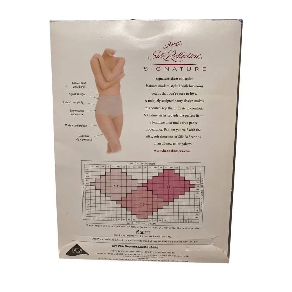 Hanes Silk Reflections Signature Pantyhose Off Black EF Control Top Reinforced